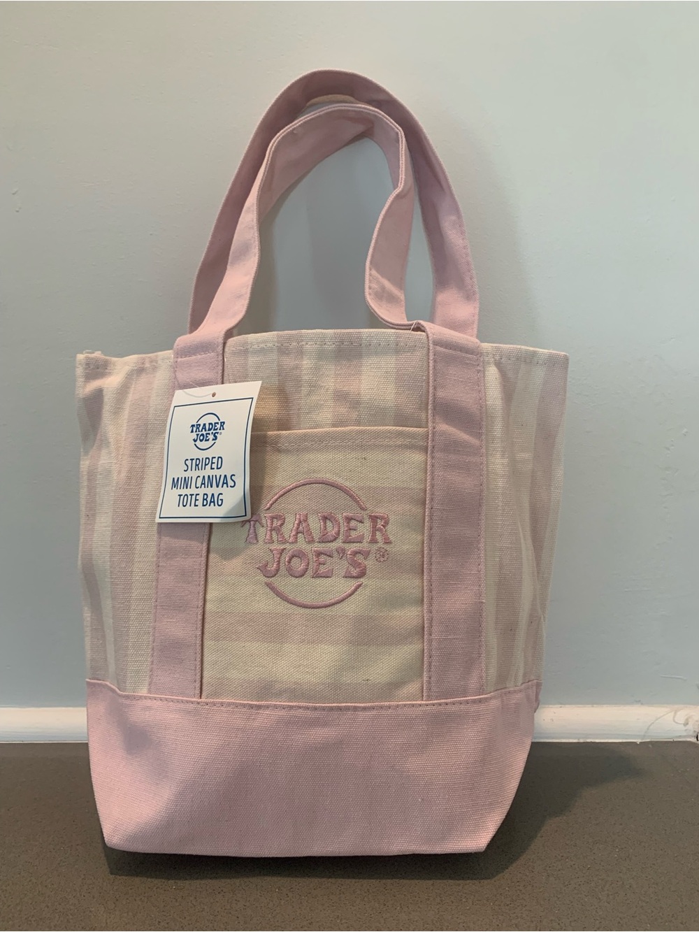 NWT-TRENDING- Trader Joe's Pink Striped mini Canvas Tote. Summer Collection